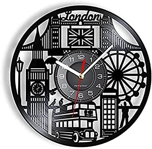 Horloge Murale Londres Bus Vinyle Album Record Horloge Angleterre Landmark Wall Art Bureau Chambre Déco