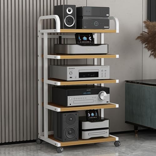 3/4/5-Tier Movable AV Media Stand CD Player Stand Corner Wooden Shelves TV Stereo Component Cabinet Amplifier Rack Audio Tower Open Storage Shelf for Home/Office/Theater (Size : 5 Tier)