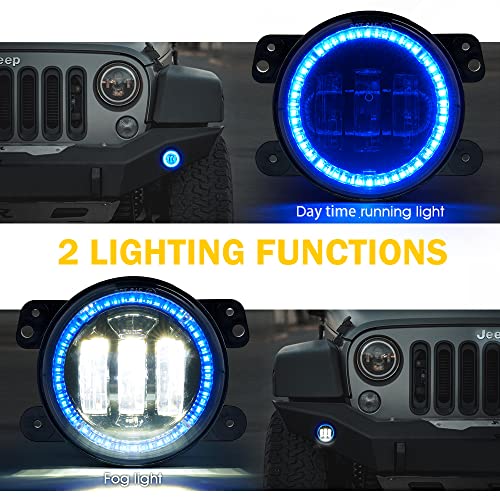 Image of 4 Inch 60W LED Fog Light w /Blue Halo DRL Compatible with 07-18 Jeep JK JKU