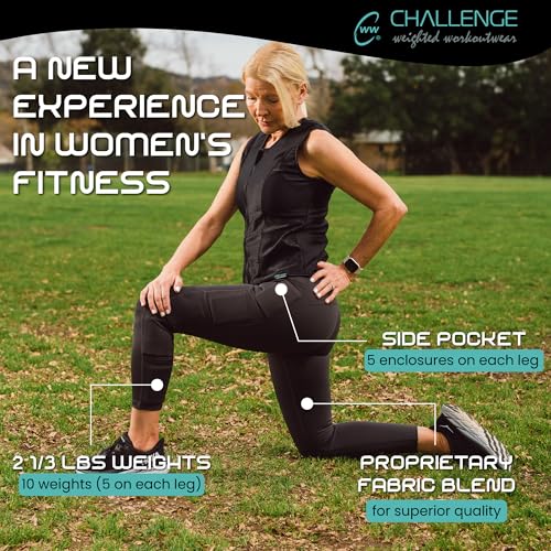 Challenge Weighted Workoutwear High-Waisted Leggings for Women - Black 7/8 with 2.5 lb Removable Weights & Built-in Pockets - Image 6