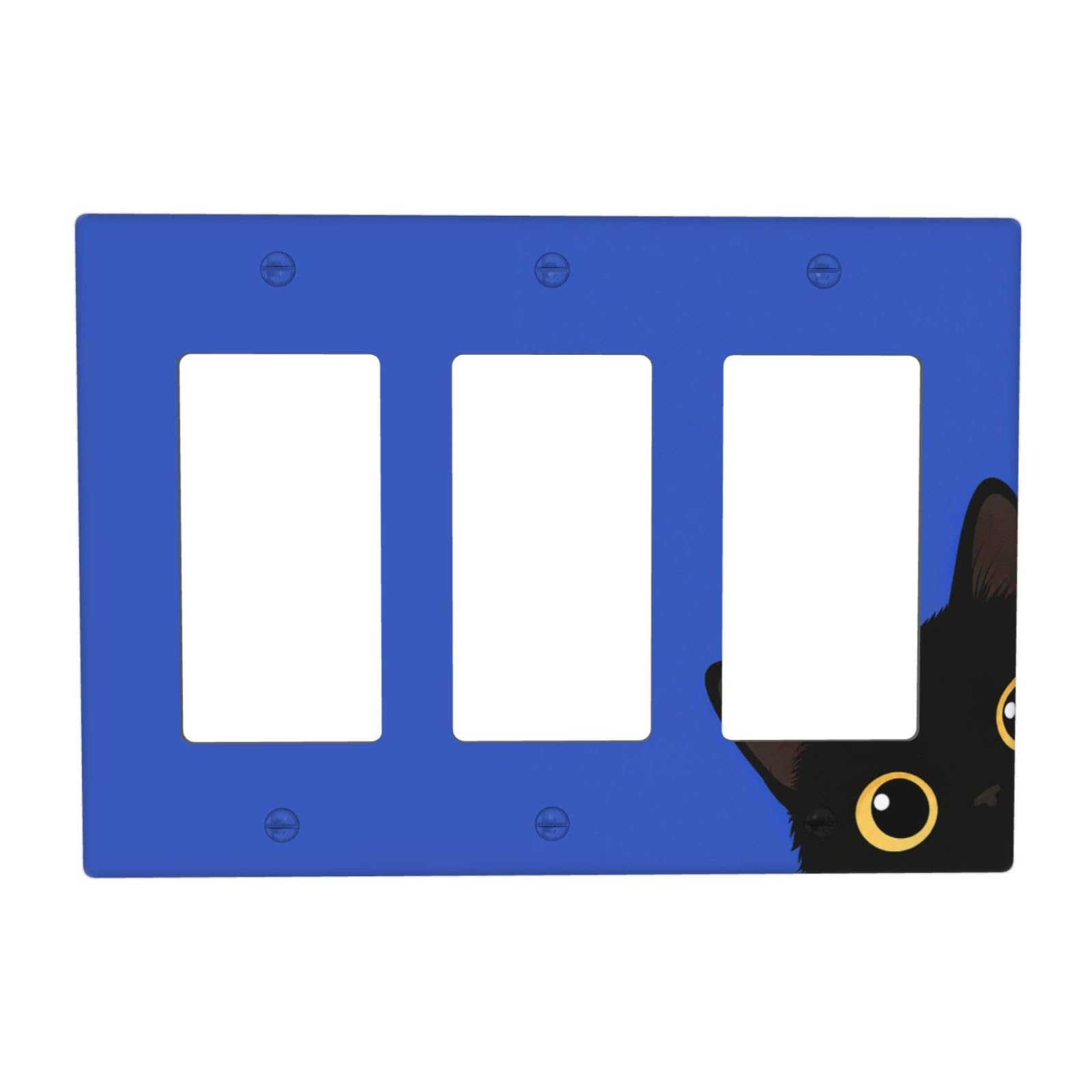 DWBGUO Decorative Outlet Covers Minimalist Solid Blue Peeking Black Cat 3 Gang Wall Plate Triple Rocker Light Switch Covers Switch Plate Cover for Bedroom Bathroom Decor