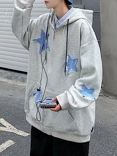 CEINOM Men's Star Patch Zip Up Hoodie for Men Women Graphic Hoodies Oversized Y2k Sweatshirt Jacket E-Girl 90s Streetwear3