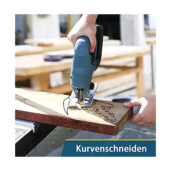 Akku Stichsäge, WESCO 18V 2.0Ah Stichsäge mit 2,0Ah Akku und Ladegerät, 4-Stufen-Pendelung, Schrägschnitt ± 45 °, 19 mm… – Bild 6