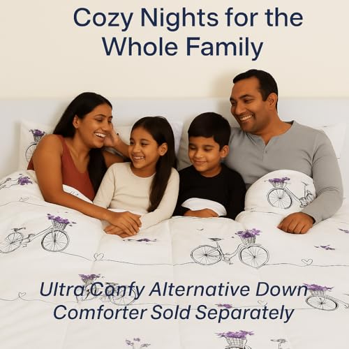 Image of Cottingtone Lane Double Bed Sheet - Soft Microfiber Bedding with City Bicycle Design | Comfortable, Durable & Easy to Maintain for Home, Hotel, and Guest House