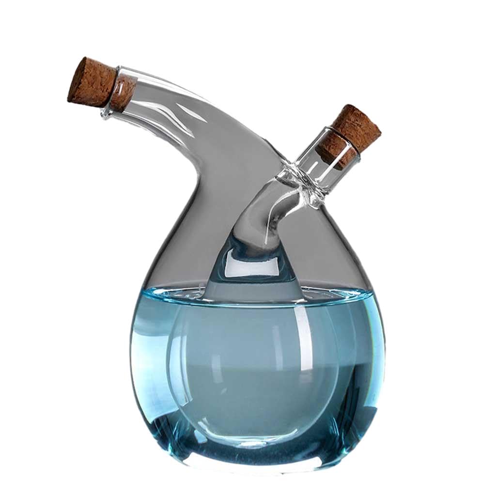 Botella de Vidrio dispensador de Aceite y vinagre, Dispensador de Aceite y vinagre 2 en 1, Botella de Vidrio de Doble Capa, tapón de Corcho, Recipiente de Cocina(B-Model)