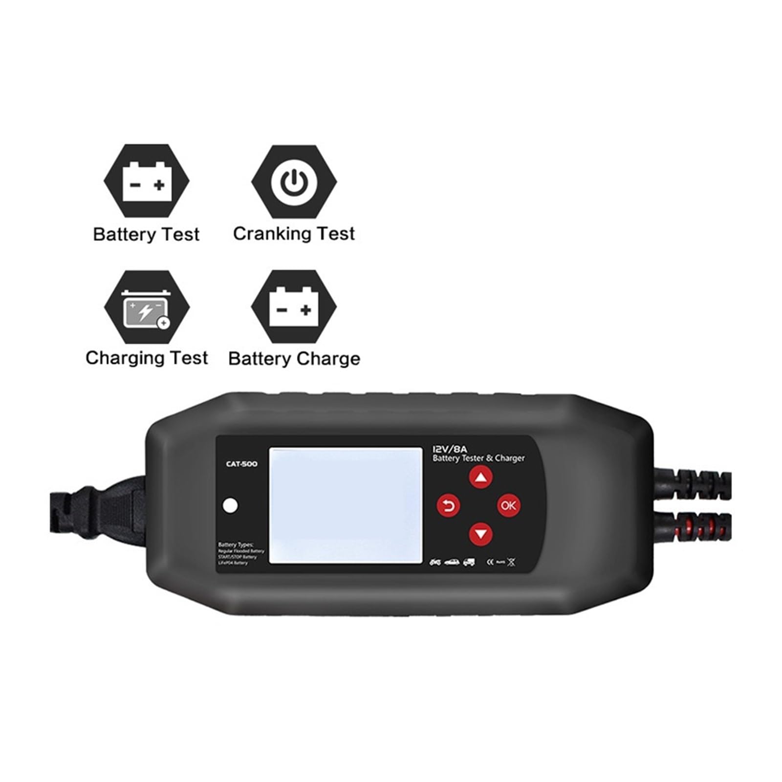 Tester Batterie, CAT-500 2 in 1 caricabatteria for tester batteria 8A Manutentore Carica di mantenimento automatica for batterie al litio al piombo,Tester Pile