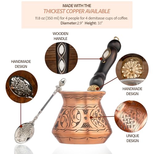 12 Oz Copper Turkish Coffee Pot with Copper Handle