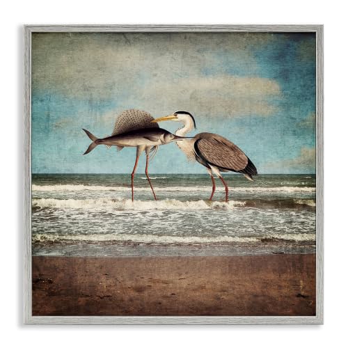 Stupell Industries Quirky Surreal Fish Bird Animals Beach Shoreline, Design by Paula Belle Flores, Blue, 12 x 12