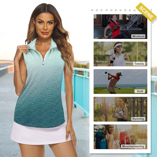 Image of Koscacy Women's Sleeveless Golf Tennis Polo Shirts Zip Up Dry Fit Workout Tank Tops Athletic Shirt