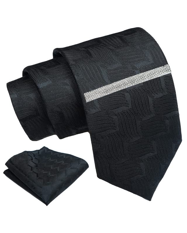 axlon Black Geometric Self Tie For Men – Formal Ties Set With Pocket Square & Tie Pin Clip For Mens, Silk Neckties Gift Sets For Men’s (AXNW5)-picture-25