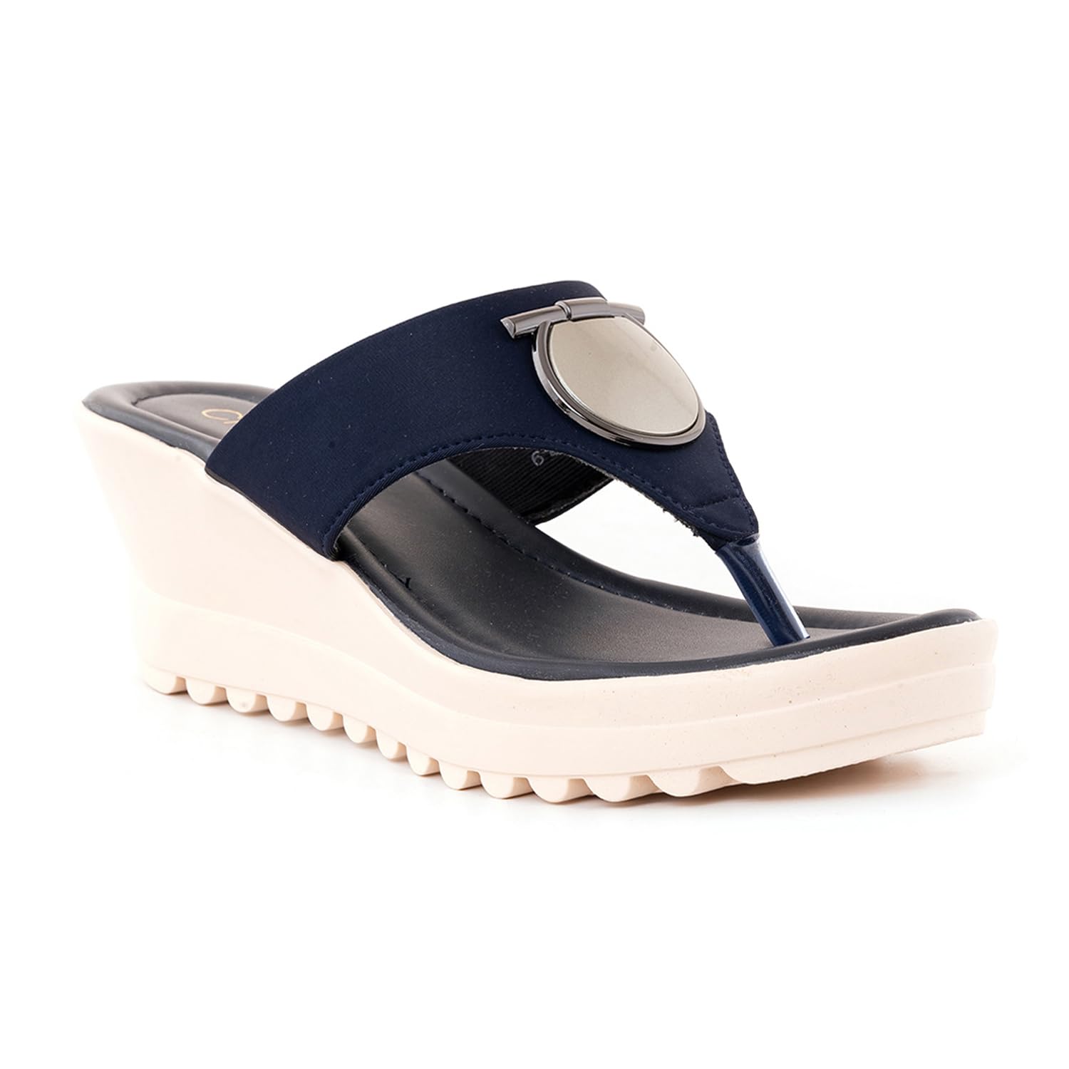 Khadims Cleo Navy Wedge Heel Slip On Sandal for Women (5320849) (B0CZXD876F) Amazon Price History, Amazon Price Tracker
