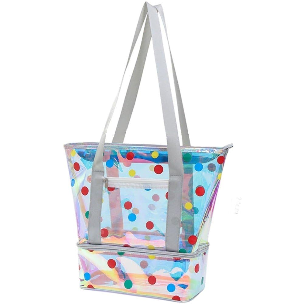 hzzsbu Holographic Clear Tote Bag Iridescent Beach Bag Large Waterproof Sandproof Shoulder Handbag for Summer Travel Pool Party
