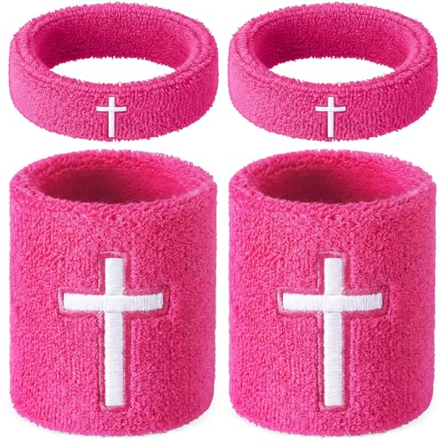 Image of Soulchen 4 pcs Cross Bicep Bands Wrist Bands Christian Arm Sweat Wristbands Absorbent Armband for Men Women Football Baseball Players Sports Activities Supplies