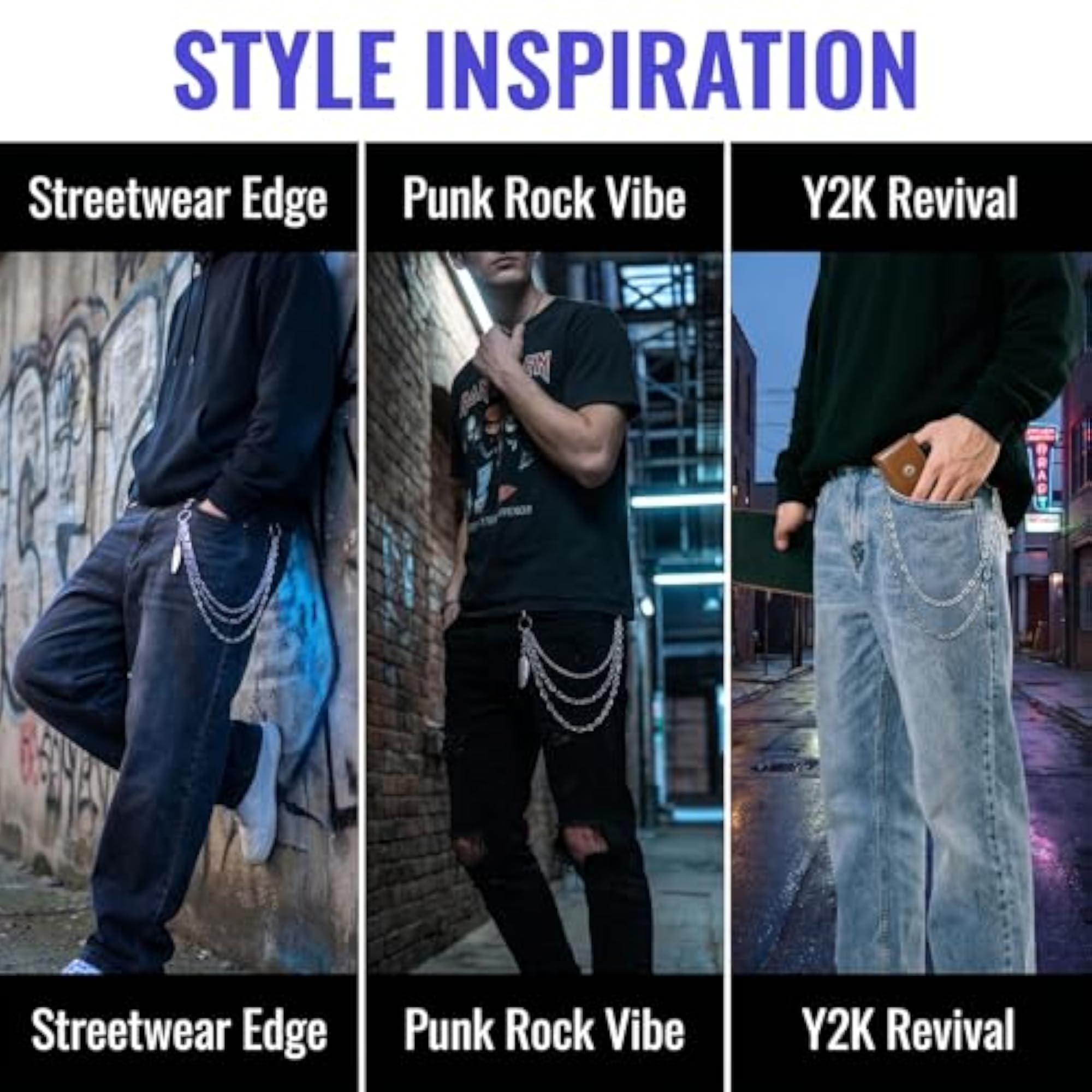 Men's 2Pcs Jeans Chain with Cross Pendant, Gothic Style