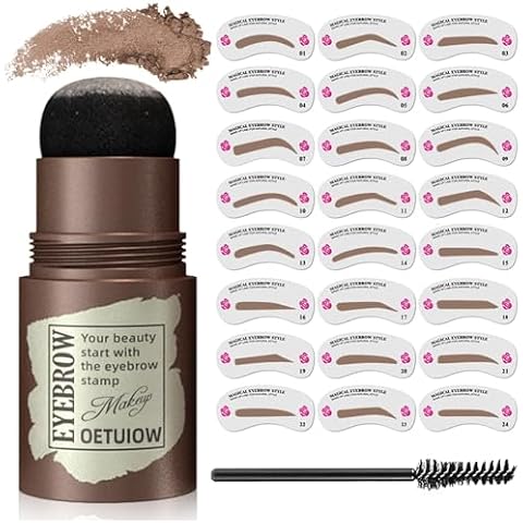 Eyebrow Stamp and Eyebrow Stencil Kit, Eye Brow Stencil Kit for Beginners 24 Reusable and Washable Eyebrow Shaping Kit, Brow Stencil and Stamp Kit Smudge-Proof & Long-Lasting (Medium Brown) Cover