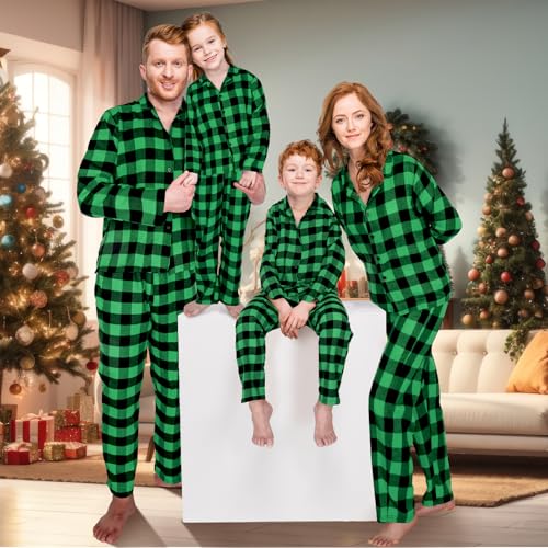 Hillban Couples Matching Christmas Pajamas Sets Family Buffalo Black Plaid Pajamas Long Sleeve Button for Adult Youth3