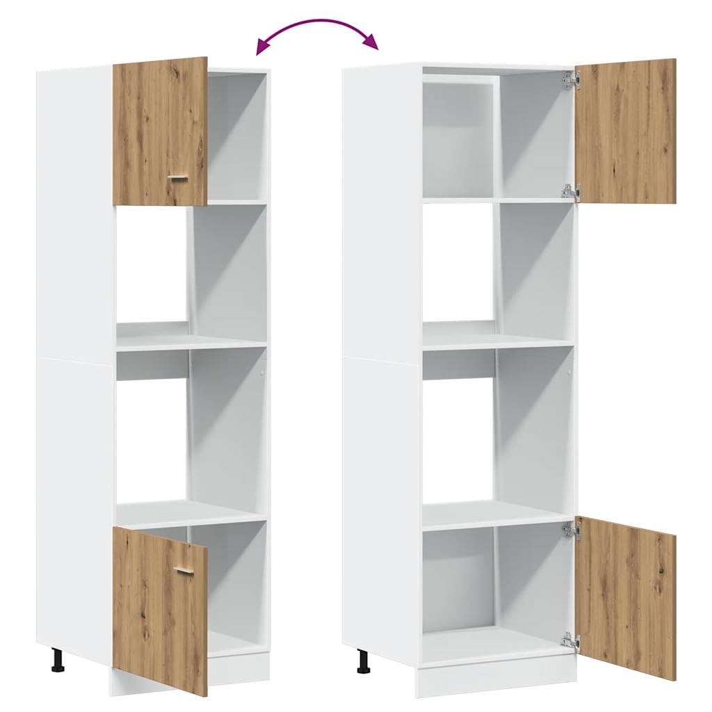 vidaXL Mikrowellenschrank Lyon Artisan-Eiche 60x57x207 cm Holzwerkstoff, Küchenschrank, Küche Hochschrank, Küchenmöbel, Küchenzeile für Backofen Mikrowelle