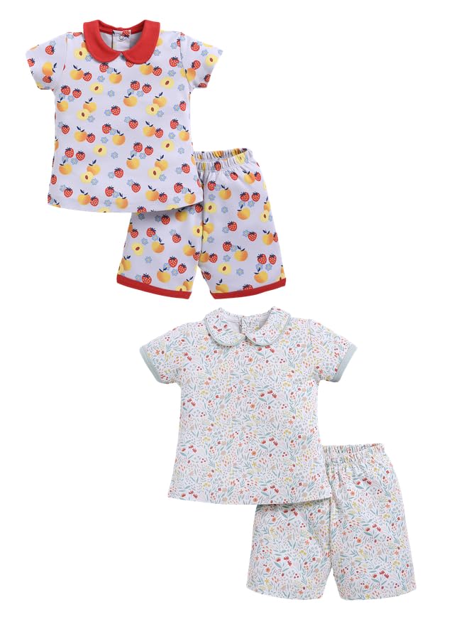Image of Baby Girls 100% Cotton Printed Half Sleeve T-shirt & Short Summer Clothing Sets (Pack Of 2)