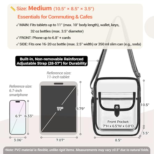 Image of SPODEARS Clear Crossbody Bag for Stadium, Concert, Festival & More - Adjustable Shoulder Strap & Bottle Holder