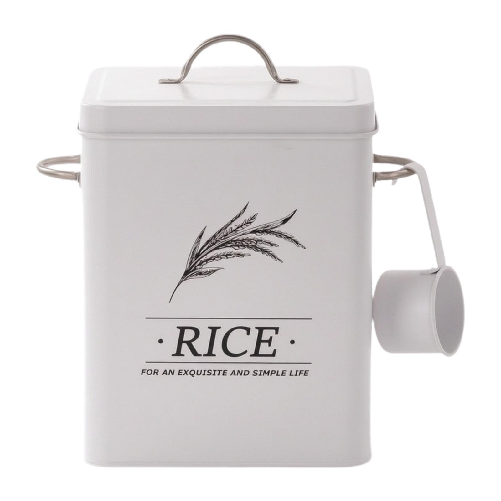 Recipiente para Arroz, Cuchara, Lata, Cubo de Cereales para Despensa, Cocina, Comida para Gatos