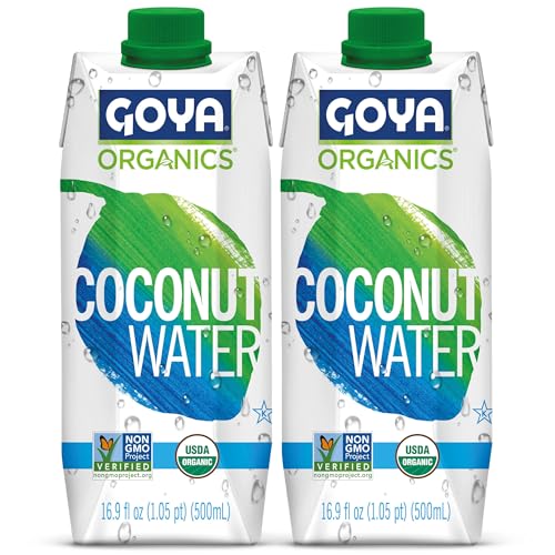 Goya Organic 100% Pure Coconut Water, Tropical Hydration for Smoothies, Mocktails, and Post-Workout Recovery, 2-Pack (16.9 oz Tetra Paks)