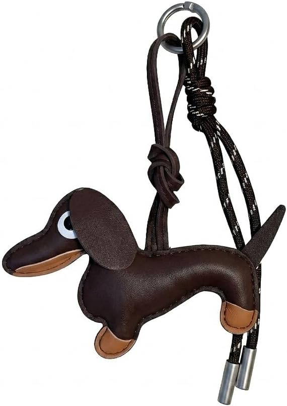 Dachshund Dog Bag Charm for Tote Bag, Handmade Leather Sausage Dog Keychain