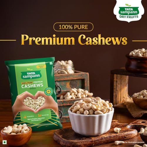 Image of Tata Sampann Pure Cashews Whole, Kaju, 1 Kg, Nutritious & Delicious, Rich In Protein, Magnesium & Phosphorus, Deluxe Size & Crunchy Nuts (Pack of 2)