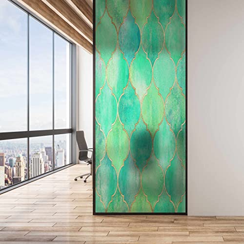 Stained Glass Film For Glass Doors Moroccan Decorative Privacy Window Film Anti-Uv Static Window Cling Green #TOP1