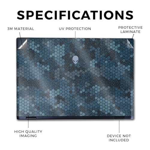Image of Glossy Glitter Laptop Skin Compatible with Alienware M16 R2 (2024) - Blue Hexa Camo - Premium 3M Vinyl Protective Wrap Decal Cover - Easy to Apply | Crafted in The USA by MightySkins