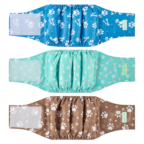 Image of Wegreeco Washable Male Dog Belly Band - Pack of 3 - Washable Male Dog Belly Wrap, Small Doggie Diapers for Doggy Puppy (Bone, Small)