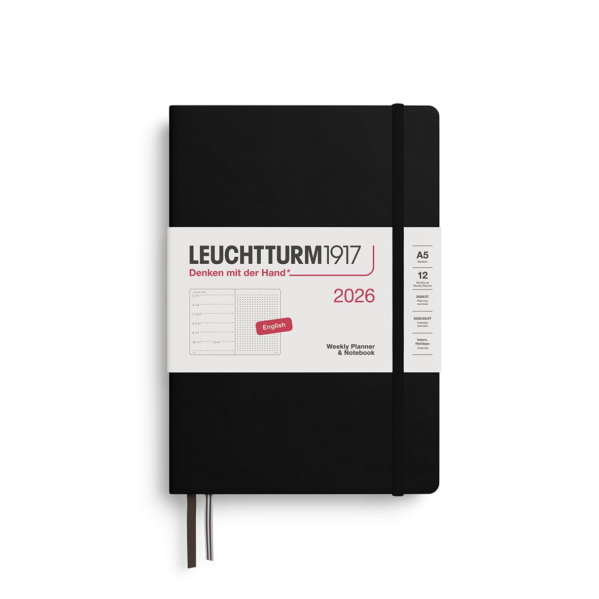 LEUCHTTURM1917 372700 Weekly Planner & Notebook Dotted Medium (A5) 2026, 12 Months, Black, English