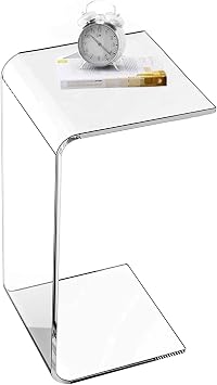 Acrylic C Shaped End Table, 26 Inch Tall Sofa Side Table Acrylic C Shape Table Modern Clear Bed Side Table Slide Under Sofa for Living Room, Bedroom