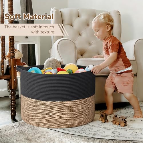 Image of INDRESSME 115L Extra Large Storage Baskets for Organizing, Blanket Basket Living Room Dog Toy Bin, Wicker Storage Woven Laundry Basket for Pillows, Towel Shoes Entryway, Mix Black