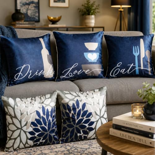 Image of Decorative Satin Sofa Cushion Covers Set of 5, 16 x 16 Inches, Multicolor Floral Printed Pillow Covers for Living Room, Bedroom, Couch & Sofa, Soft Glossy Fabric, Zipper Closure