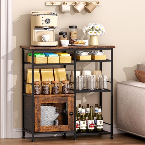 SWTYMIKI Coffee Bar Cabinet Station - Farmhouse Small Coffee Stand Station with Doors, Rustic Storage Organizer for Kitchen, Buffet Sideboard Cabinet Table for Home, Office, Corner, Bar, Espresso