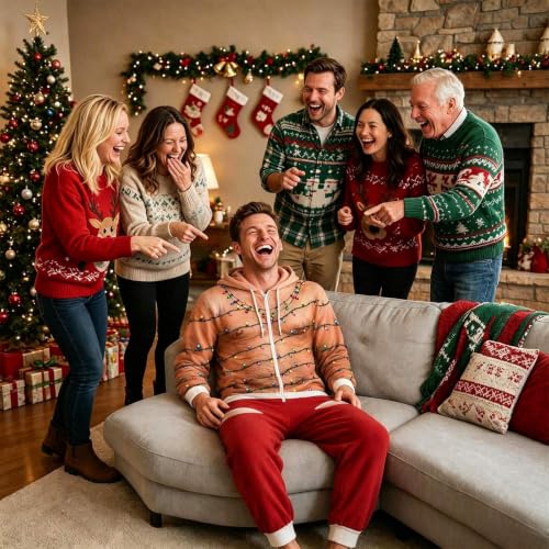 Ugly Christmas Onesie Men 3D Fake Body Print Hooded Full Zip Jumpsuit - image 2