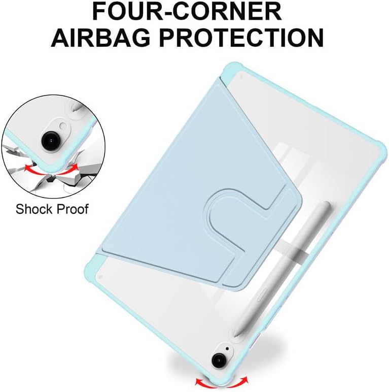 Rotating Case for Samsung Galaxy Tab S7 FE/S8 Plus/S7 Plus 12.4 Inch,360 Degree Rotation Protective Stand Smart Tablet Slim Hard Shell Cover Clear Back,with S Pen Holder Auto Wake/Sleep (Sky Blue) image 4