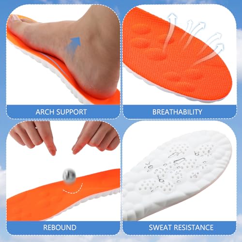 Image of Skicuff 8 Pairs 4D Cloud Insoles for Men Women, Soft Inserts Foam Cushioned Insoles Breathable Anti-Fatigue Inserts for Pain Relief, Sports Walking, Trim to Fit(Men,US 7.5-10.5,Orange)