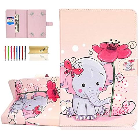9.7" Universal Tablet Case - Dteck Protective Leather Wallet Flip Case with Card Slots for iPad 9.7" 10.2" 10.5" /Samsung 9.6" 10.1" 10.5" / Android Windows 10" /Lenovo 10.1 Tablet (Flower Elephant) Cover