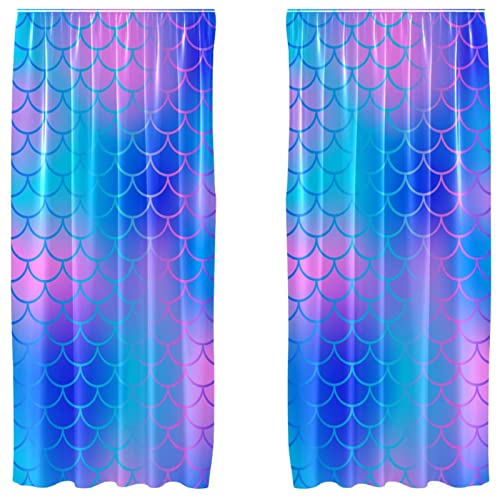 Cortinas opacas para dormitorio infantil de sirena azul 2 paneles 2