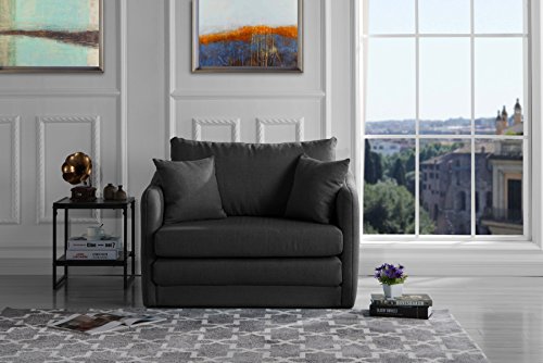Sofamania Modern Soft Linen Fabric Modular/Convertible Sleeper Chair (Dark Grey) - Thumbnail 2