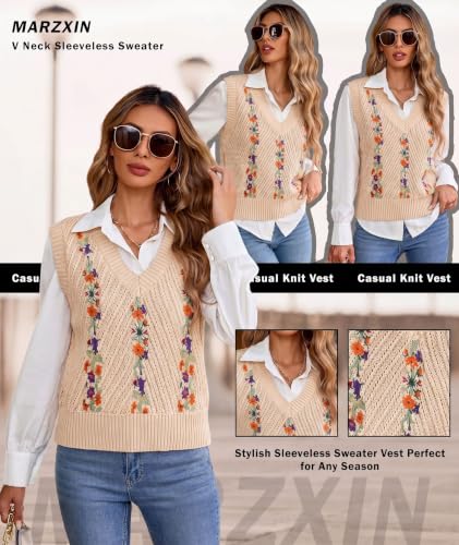 Image of MARZXIN Women Sleeveless Sweater Vest V Neck Knitted Colorful Pullover Tops