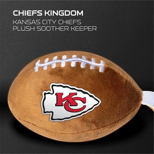 Image of Kansas City Chiefs Plush Football Pacifier Holder by Smilo - Officially Licensed NFL Soother Holder - Soft Plush Toy and Dummy Holder - Fits Any Pacifier - Stroller Accessory & Newborn Essential