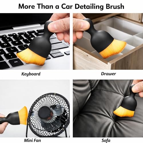 Image of Car Interior Cleaning Combo - Ultra Soft Detailing Brush with Protective Cover + Microfiber Duster, Dashboard AC Vent Screen Keyboard Cleaner for Car & Home