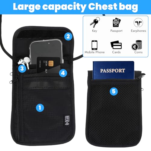 Travel Neck Wallet RFID Blocking Passport Holder 5.5" x 7.9" Adjustable Neck Pouch Lightweight Passport Travel Wallet Waterproof Security Organizer Case for Women Men4