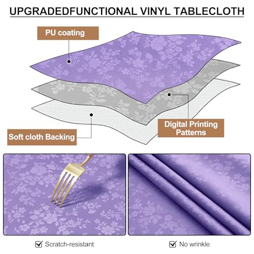 Image of Smiry Round Table Cloth, Waterproof Heavy Duty Vinyl Tablecloths, Wipeable Washable Table Cover for Kitchen and Dining Room (Purple, 60 inch Round)