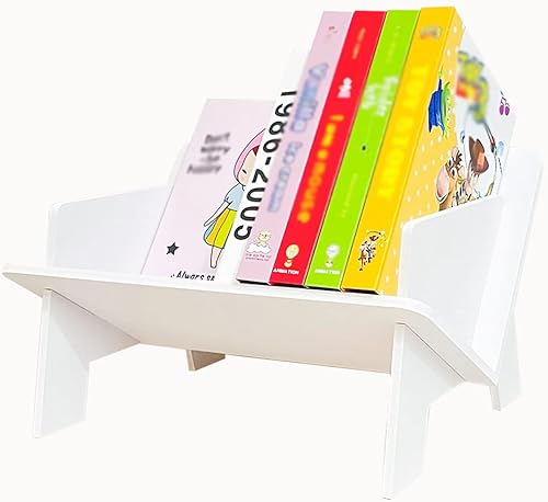 THUMEYE Estantería de escritorio blanca, pequeña estantería de mesa para libro de cocina, CD, revista, manga, linda, fácil de montar, en forma de V