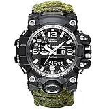 Survival Military Watch 6-in-1 Multifunctional Bracelet with Wristwatch Compass Whistle Fire Starter...