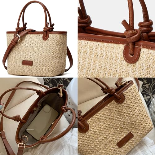 Cute Straw Fabric Tote Bag Purse for Women Tote Bag Y2k Purses Shoulder Handbag4