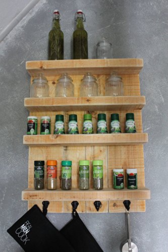 Especiero de madera para la pared - naturaleza - 4 estantes - 65 x 50 x 12 cm - madera maciza